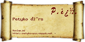 Petyko Örs névjegykártya